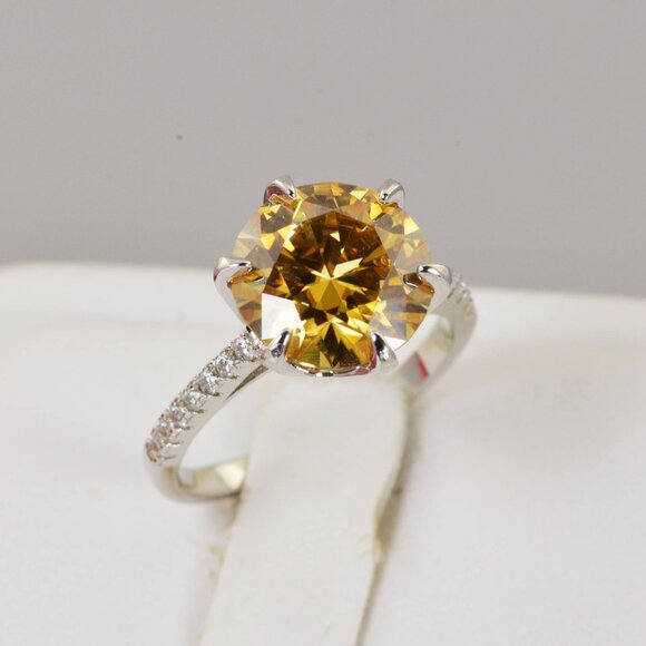 Jewelry - Certified Moissanite Diamond 5CT Champagne Solitaire Engagement Ring